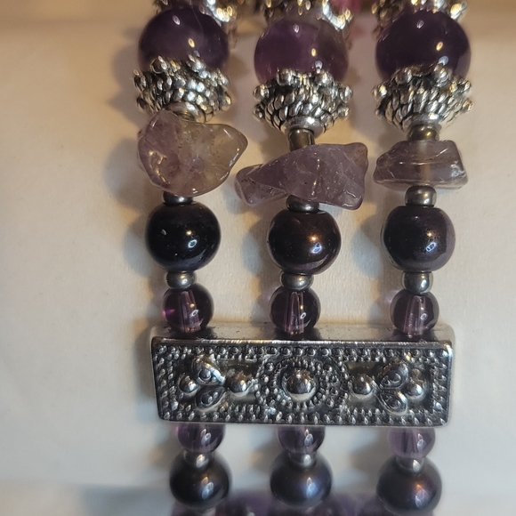Real Amethyst Triple Banded Boho Bracelet, 7 1/2" - 8 1/2" - Picture 6 of 10